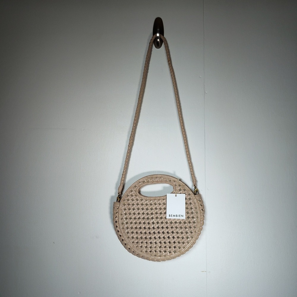 Bembien NWT Kora Woven Leather Circle Bag Cream Clutch Crossbody Handbag Purse